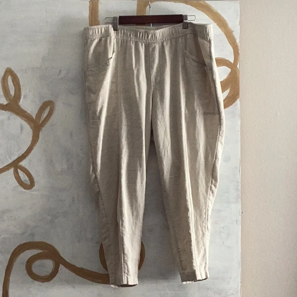 Old Navy Pants Womens XL Beige Linen Blend Pull On Straight Taper Pockets - Picture 2 of 6